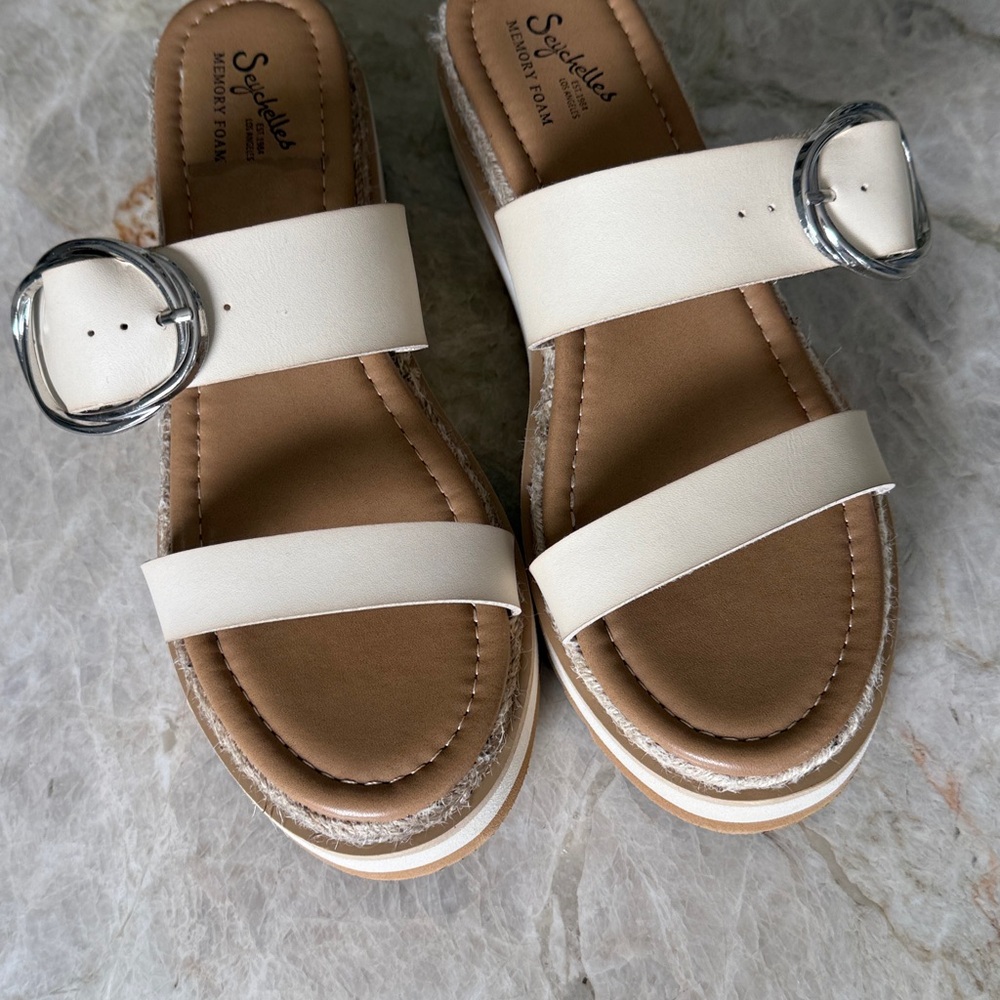 Seychelles Jaycie NWOT Cream Memory Foam Platform Sandals Buckle 8.5 - Picture 5 of 10